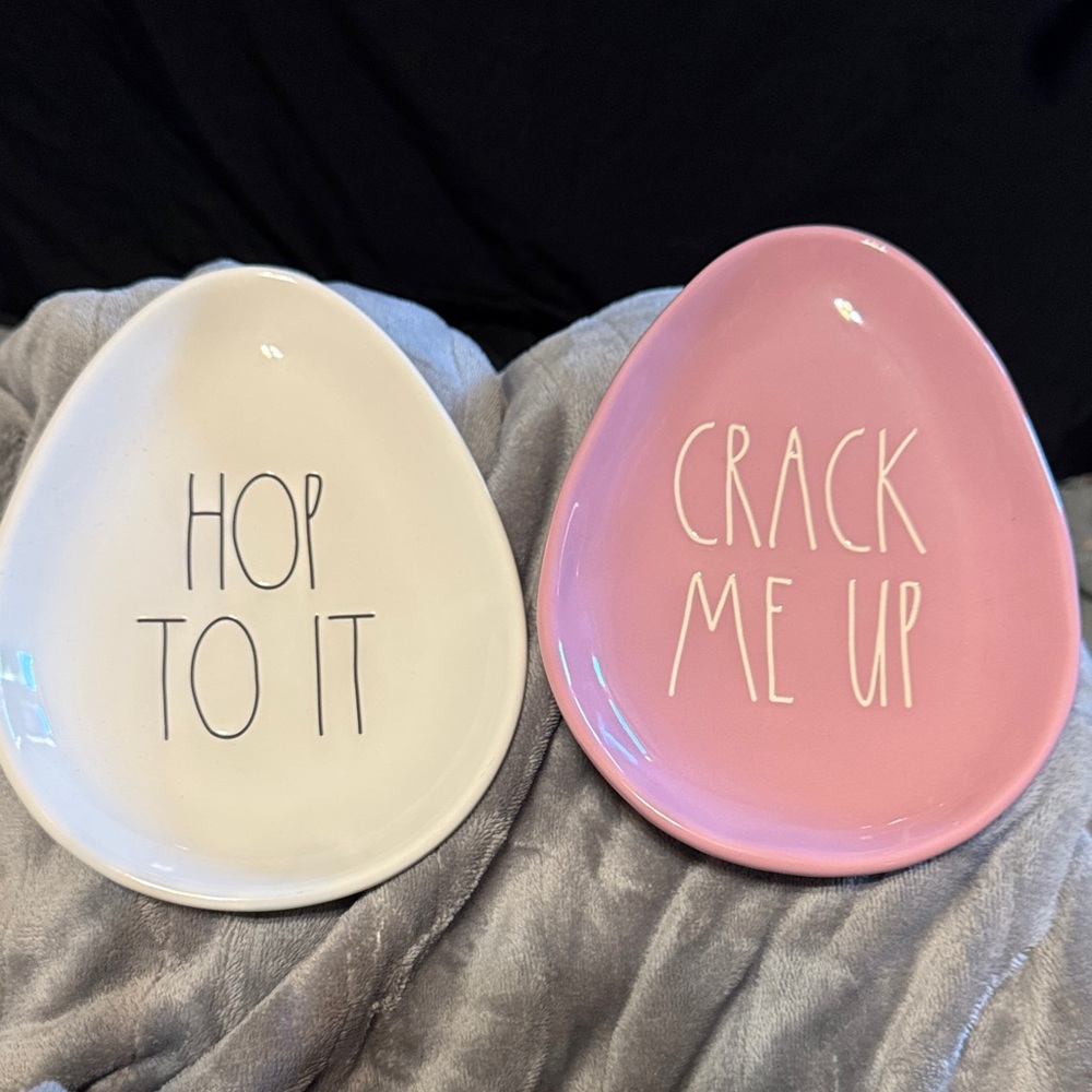 Rae Dunn Pink and White Egg Plates